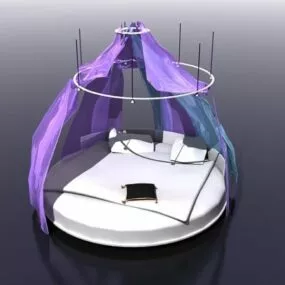 Round Canopy Bed With Curtains 3d model
