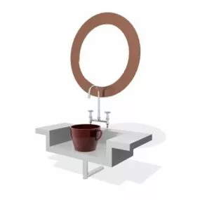 Bathroom Vanity With Round Mirror 3d model