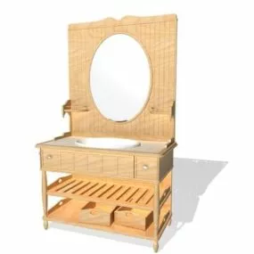 Vintage Bathroom Wooden Vanity Sink 3d model