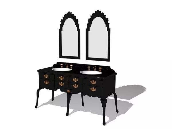 Antique Bathroom Two Vanity With Mirrors 3d model Antique Bathroom Two Vanity With Mirrors 3d model