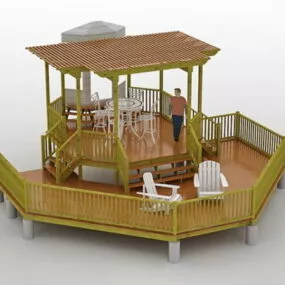 Garden Pond Deck Pergola 3d model