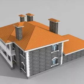 Country Dwelling House With Garage 3d model