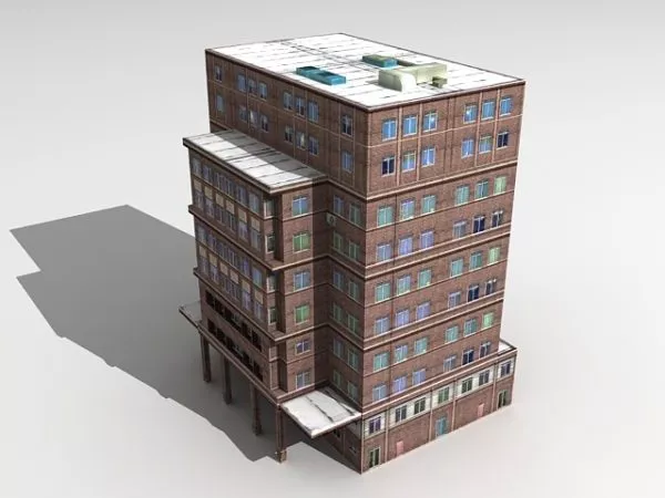 Brick Apartment Building 3d model