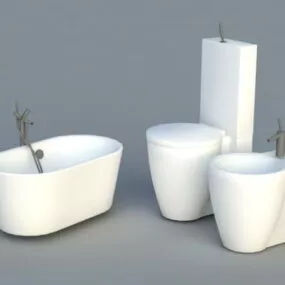 Toilets And Bathtub 3d model