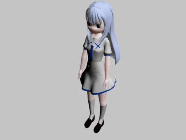 Anime Girl With Blue Hair 3d model Anime Girl With Blue Hair 3d model