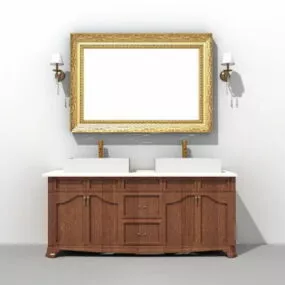 Double Sink Bathroom Vanity With Mirror And Light Fixtures 3d model