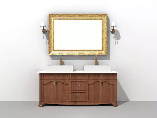 Double Sink Bathroom Vanity With Mirror And Light Fixtures 3d model Double Sink Bathroom Vanity With Mirror And Light Fixtures 3d model