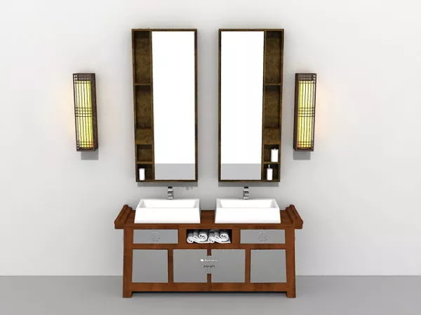 Antique Bathroom Vanity With Mirror And Light Fixtures 3d model Antique Bathroom Vanity With Mirror And Light Fixtures 3d model