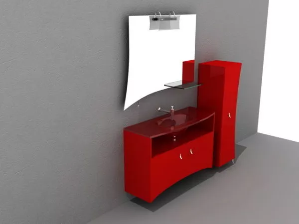 Red Bathroom Vanity With Mirror 3d model Red Bathroom Vanity With Mirror 3d model