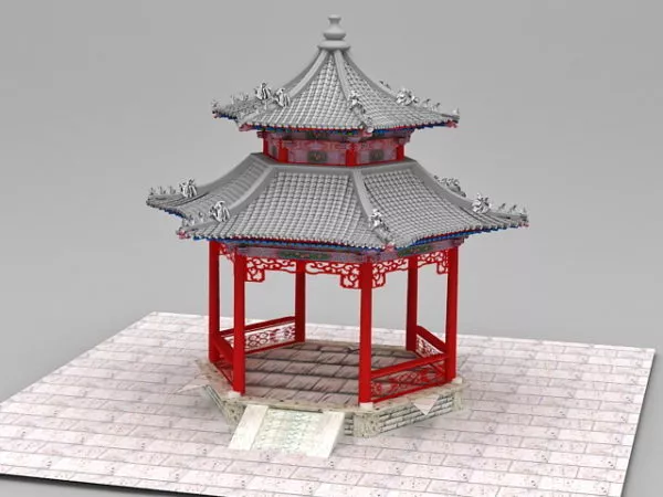 Asian Style Stone Pavilion 3d model