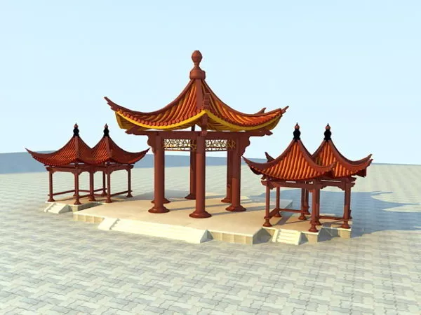 Asian Style Stone Pavilion 3d model