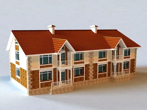 A Town Building At Road View 3d model