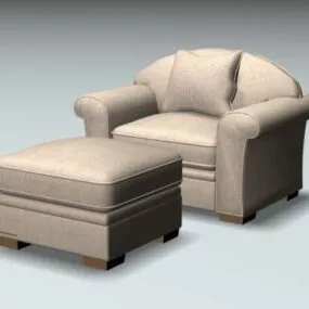 Fabric Armchair And Ottoman 3d model