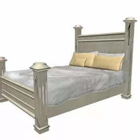 4 Poster Wooden Bed 3d model