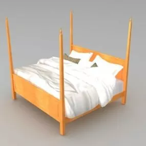 Modern Wood Four Poster Bed 3d model