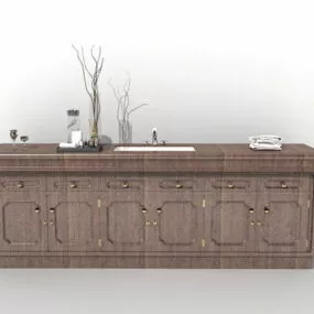 Retro Wood Bathroom Vanity 3d model