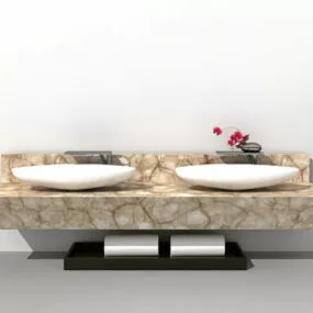 Double Sink Marble Bathroom Vanity 3d model