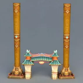 Cartoon Gate With Pillars 3d model