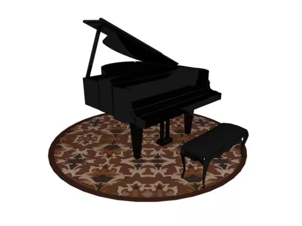 Piano With Bench And Rug 3d model Piano With Bench And Rug 3d model