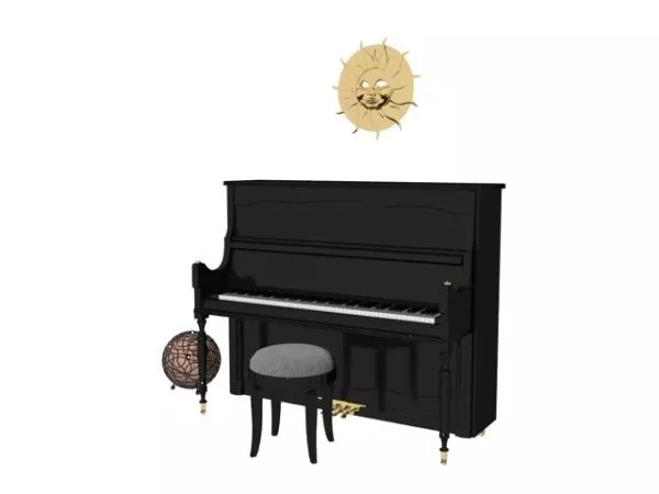 Red Piano With Candle Decoration 3d model