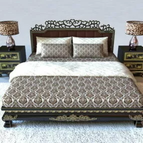 Classic Luxury Wood Bed 3d model