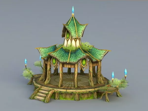 Square Pavilion With Textile Curtain 3d model