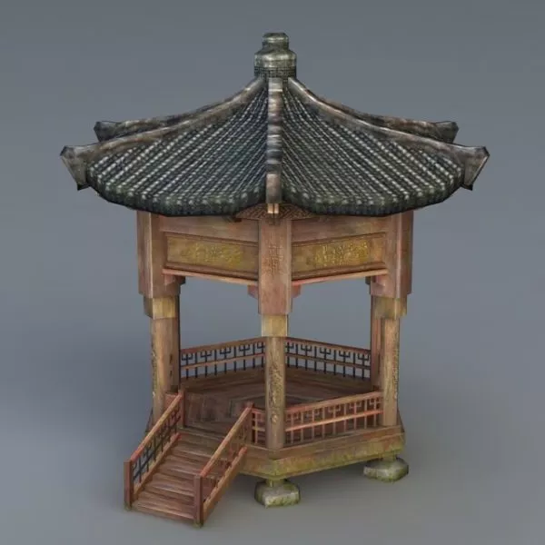 Outdoor Pavilion Building With Bench 3d model