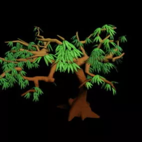 Cartoon Tree With Branches And Leaves 3d model