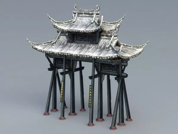 Iron Fence With Stone Column 3d model