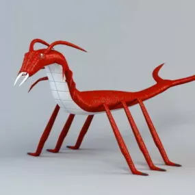 Red Centipede Cartoon 3d model