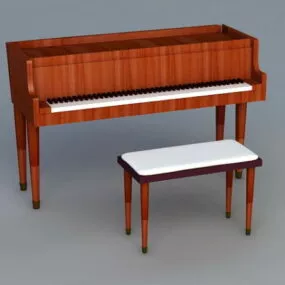 Upright Piano And Stool 3d model