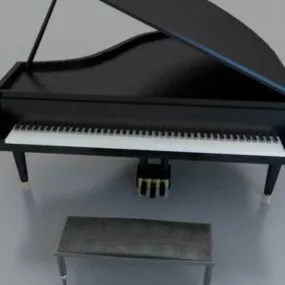 Black Grand Piano With Stool 3d model