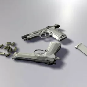 M9 Pistol And Bullets 3d model