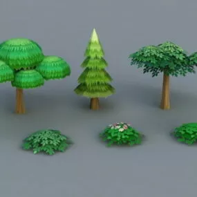 Low Poly Bushes And Trees 3d model