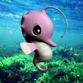 Pink Cartoon Seahorse 3d model