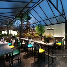 American Night Restaurant Interior Scene 3d model