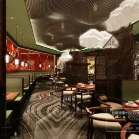 Asian Food Restaurant Interior Scene 3d model