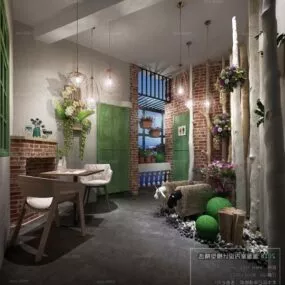 Small Space Drink Shop Design Interior Scene 3d model