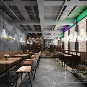 Small Coffee Shop With Bar Chairs Interior Scene 3d model