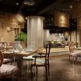Mix Style Thailand Coffee Shop Interior Scene 3d model