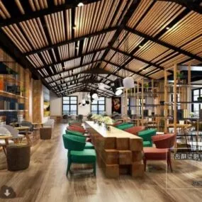 Coffee Book Shop Interior Scene 3d model