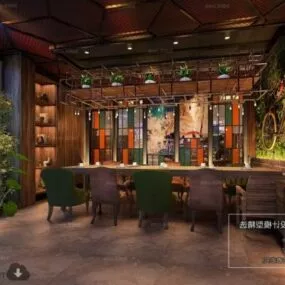 Drink Shop With Bicycle Decoration Interior Scene 3d model
