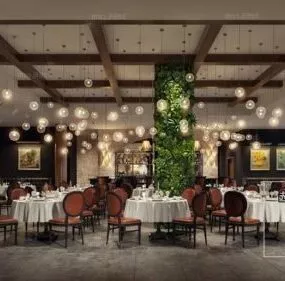 Mix Style Design Round Table Restaurant Interior Scene 3d model