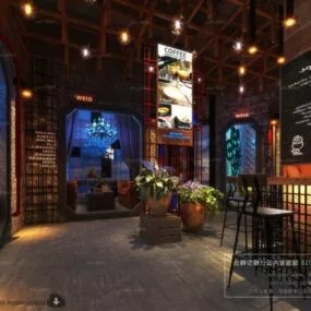 Mix Style Coffee Shop Interior Scene 3d model