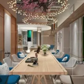 Restaurant With Long Table Interior Scene 3d model