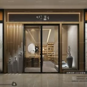 Wooden Style Small Drink Shop Interior Scene 3d model