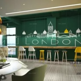 New Style Coffee Shop House Interior Scene 3d model