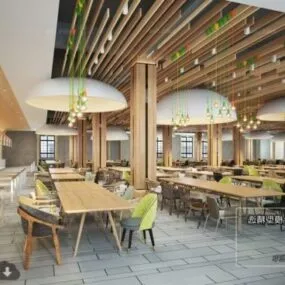 Nordic Style Restaurant Interior Scene 3d model