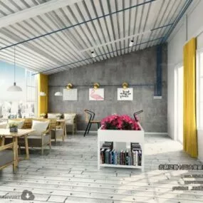 Simple Design Coffee Book Shop Interior Scene 3d model