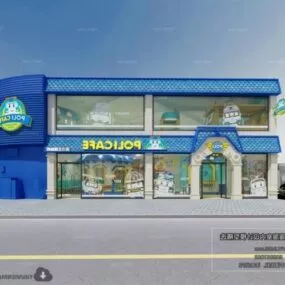 Policafe Coffee Shop Interior Exterior Scene 3d model